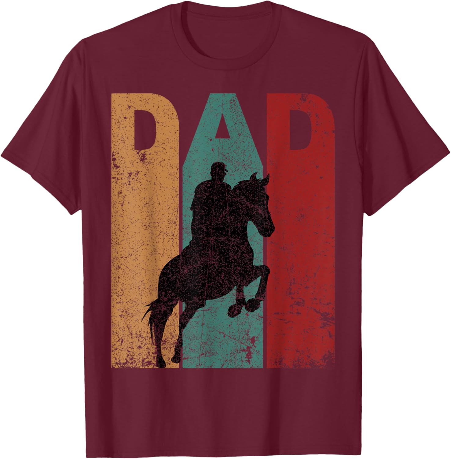 Vintage Horseback Riding Dad Silhouette Father's Day Retro T-Shirt - T-Shirt | Maroon