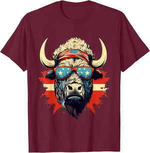 Buffalo America USA Sunglasses Animal Art Bison Splash T-Shirt - T-Shirt | Maroon