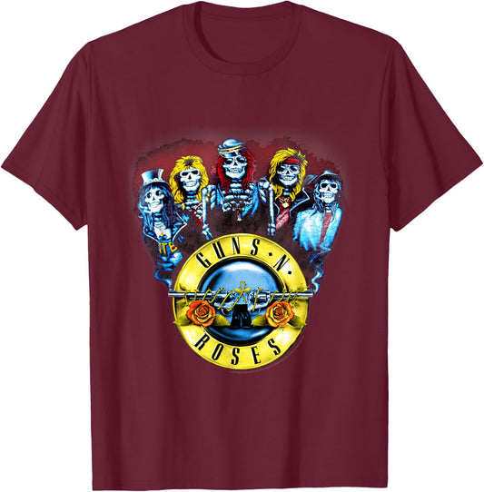 Guns N' Roses Offizielle Skelette & Kugeln T-Shirt - T-Shirt | Maroon