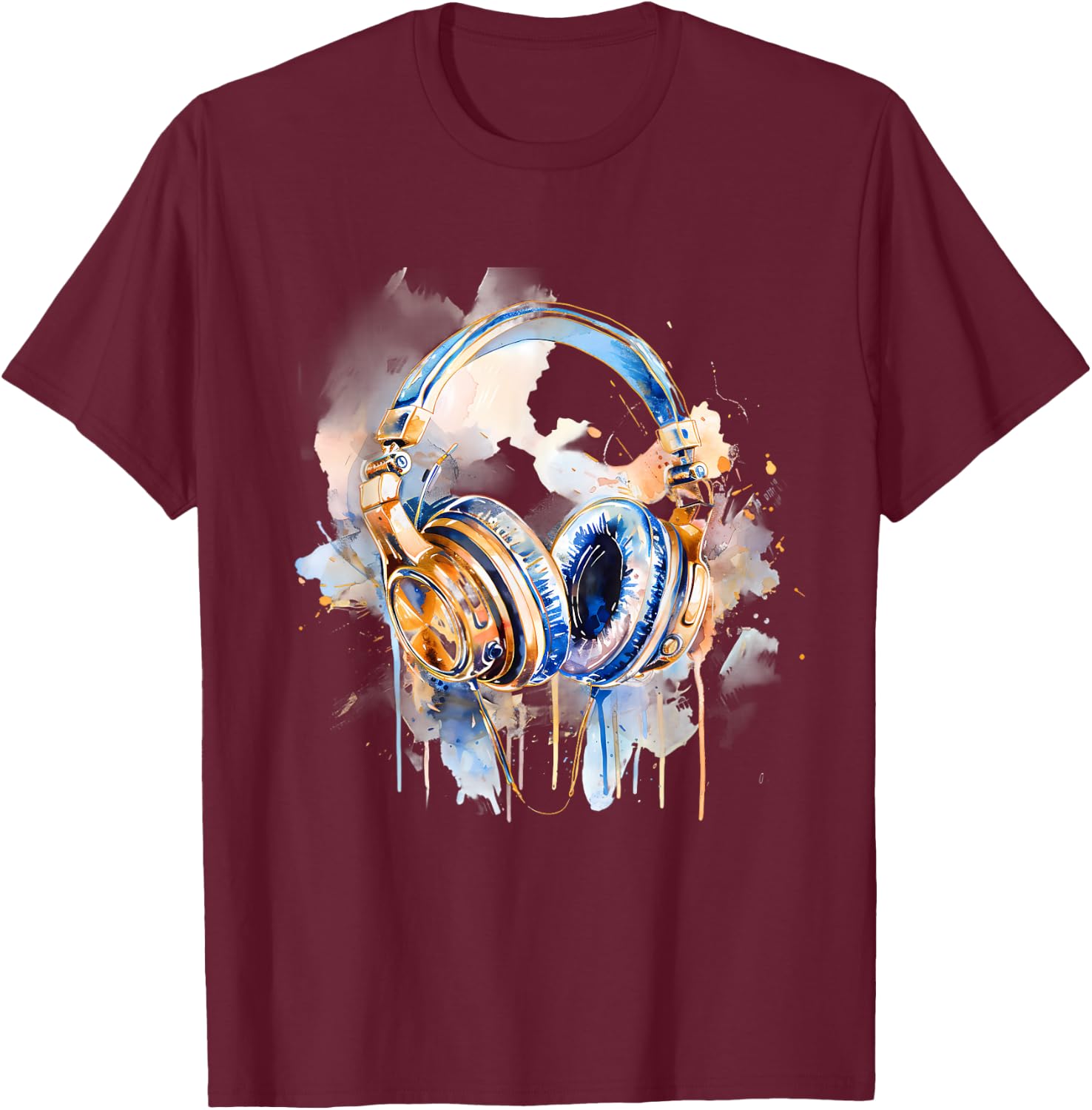 Headphones Music DJ Splash EDM Music Headphones Music Lover T-Shirt - T-Shirt | Maroon