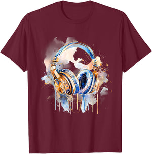 Headphones Music DJ Splash EDM Music Headphones Music Lover T-Shirt - T-Shirt | Maroon