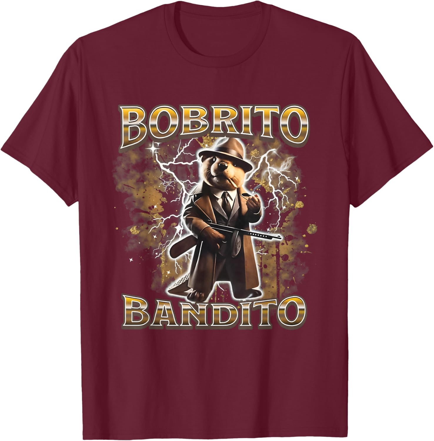 Bobrito Bandito Beaver Design T-Shirt - T-Shirt | Maroon