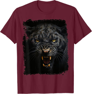Noah&Friends Panther Animal Print - Women's Regular Fit Black Small Short Sleeve T-Shirt - T-Shirt | Maroon