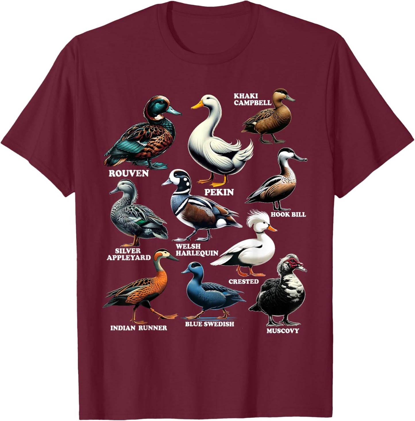 Types Of Duck Shirt for Ducks Lovers Women Kids Girls T-Shirt - T-Shirt | Maroon