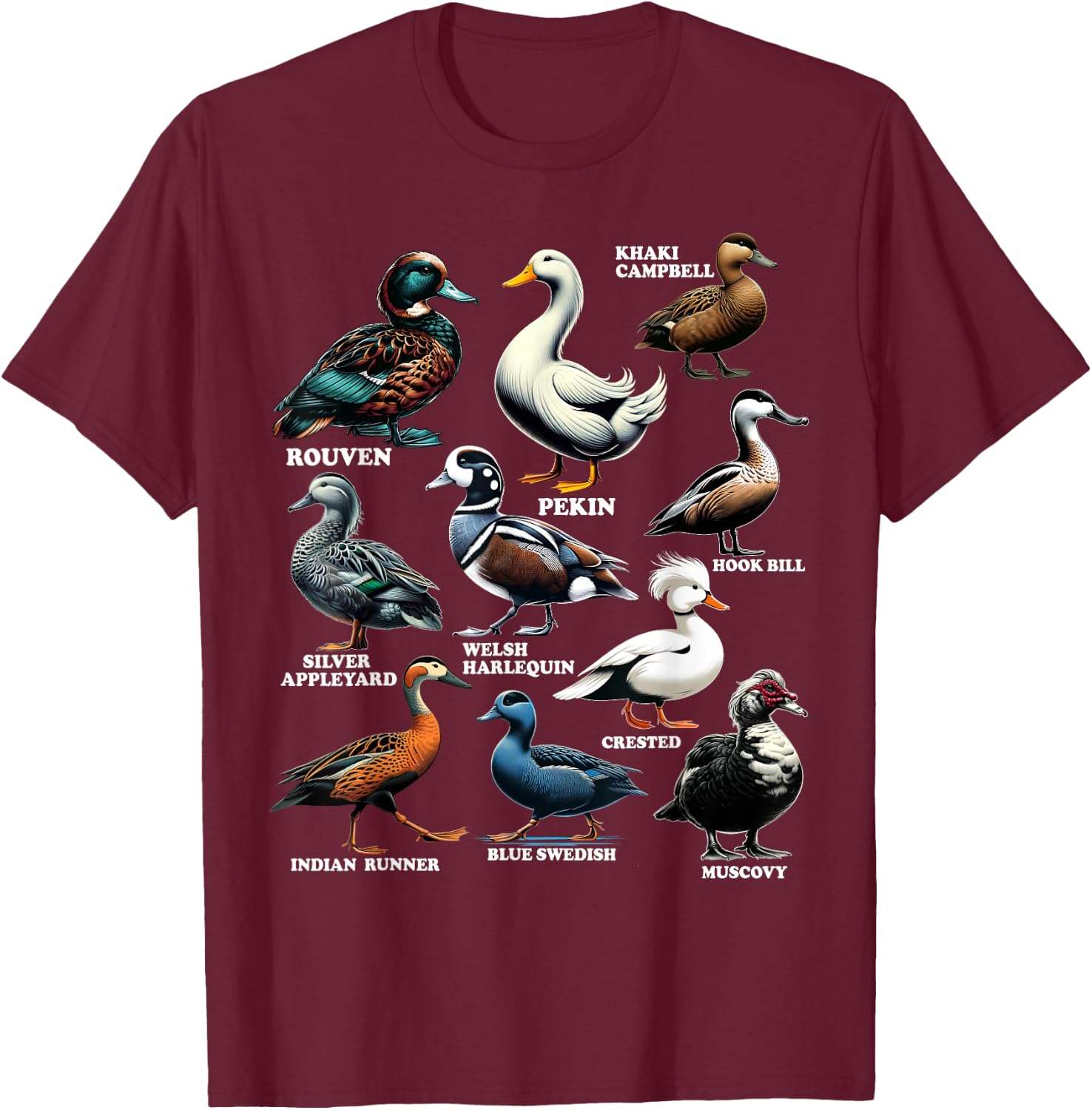 Types Of Duck Shirt for Ducks Lovers Women Kids Girls T-Shirt - T-Shirt | Maroon