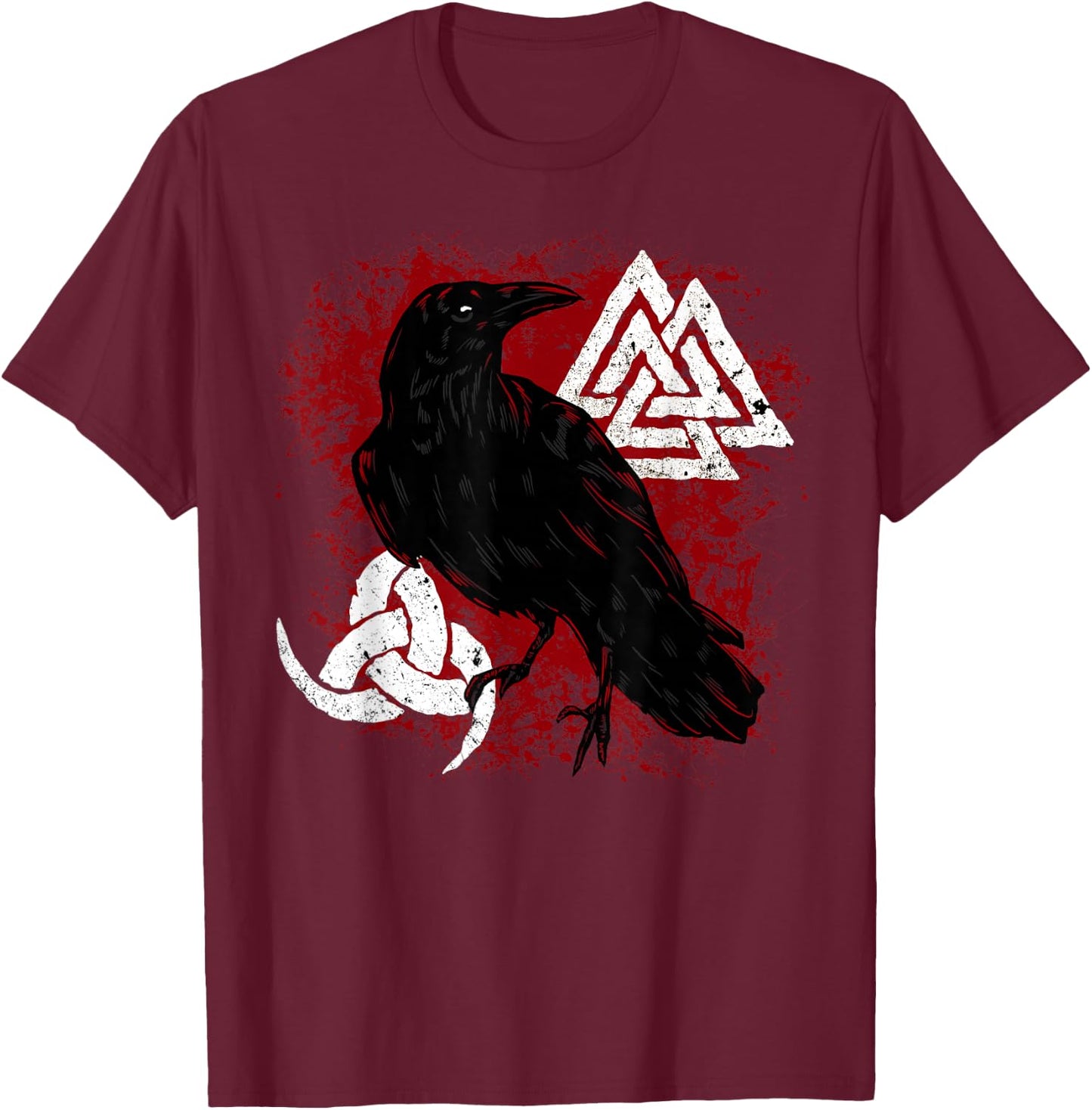 Valknut Norse Crow Triple Horn of Odin Viking Raven T-Shirt - T-Shirt | Maroon