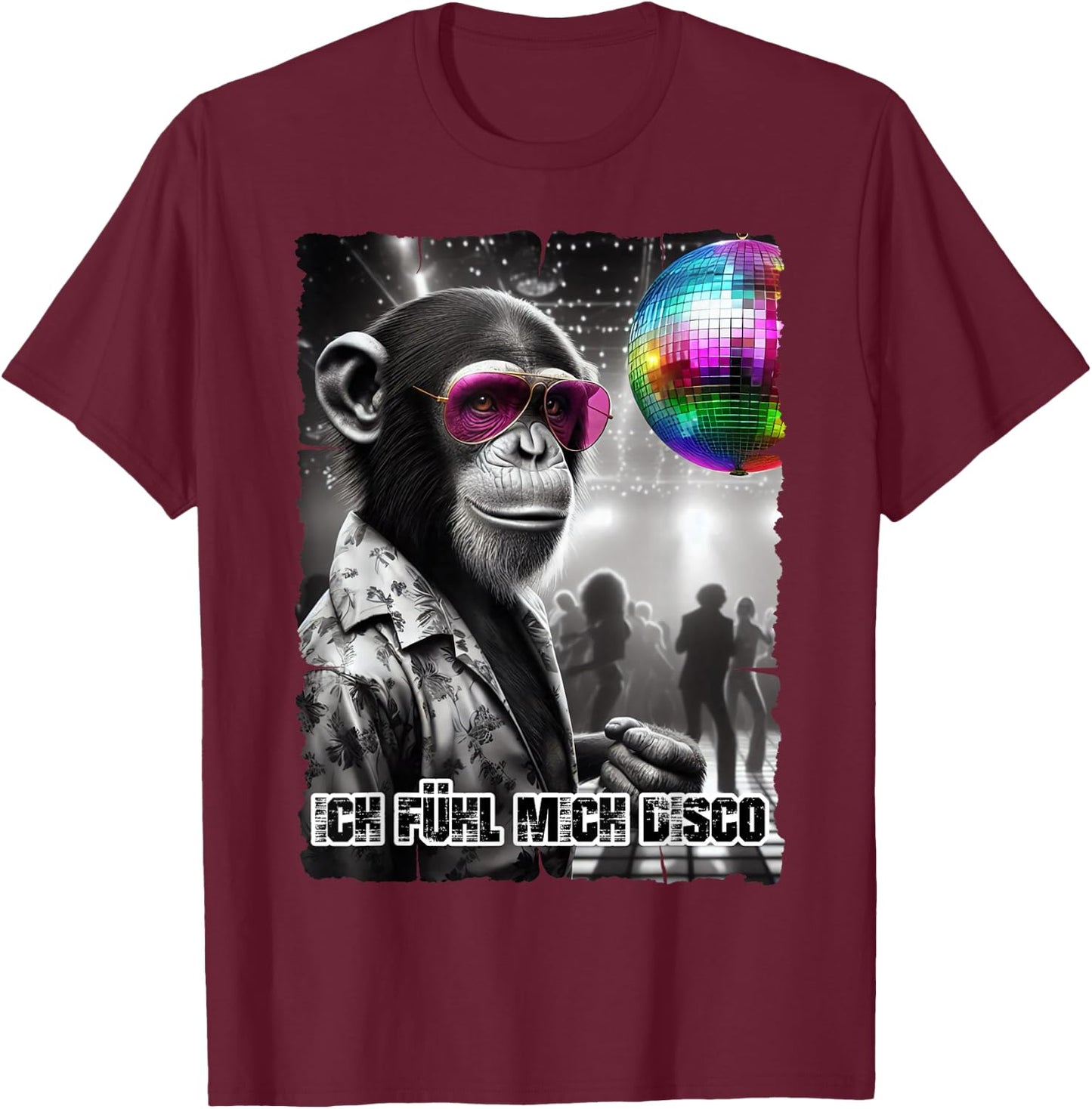 with German Text "Ich Fühl Mich Fühl Mich Disco Ball", black T-Shirt - T-Shirt | Maroon
