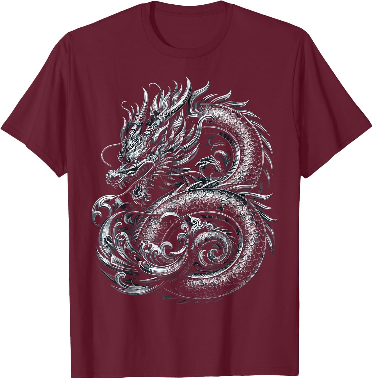 Silver Dragon Graphic T-Shirt - T-Shirt | Maroon