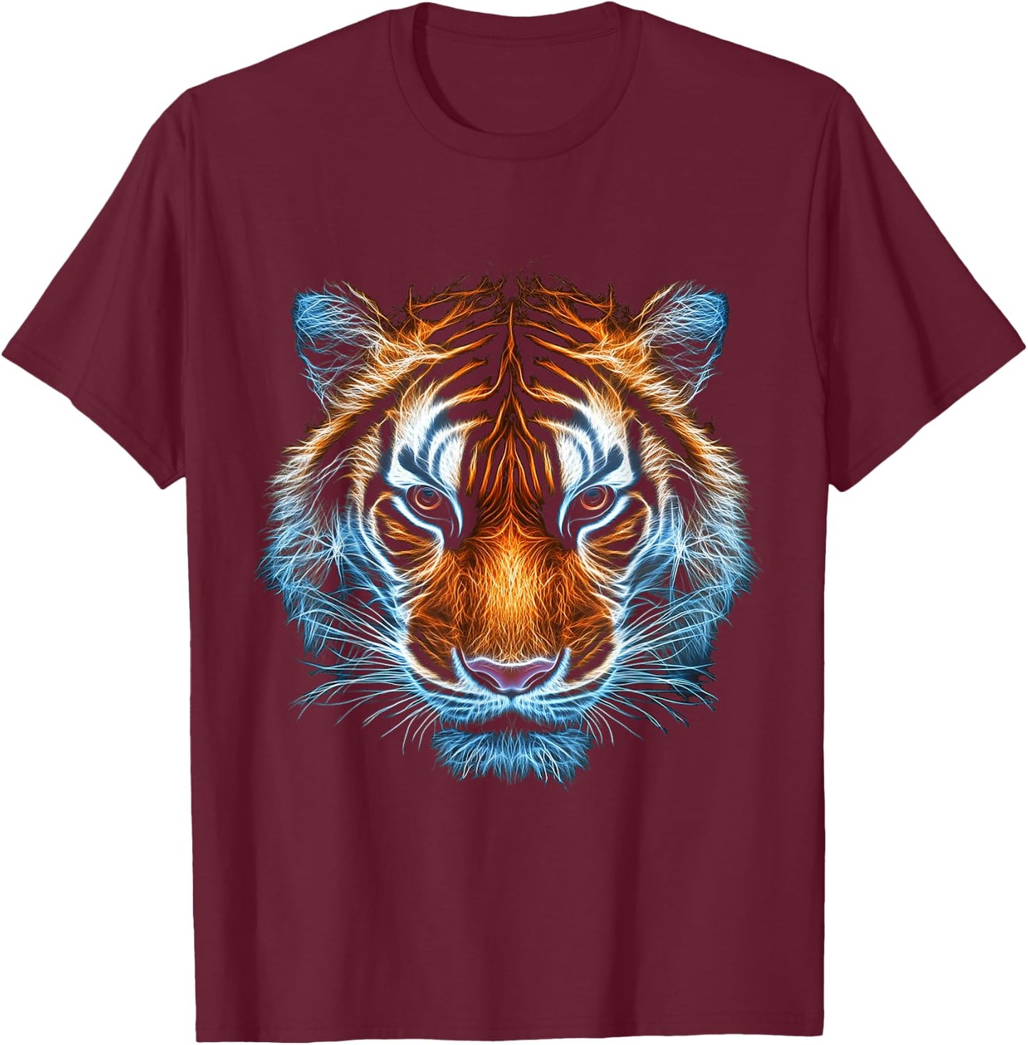 Tiger Animal Graphic Artwork Tiger , black T-Shirt - T-Shirt | Maroon