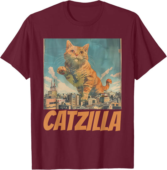 Funny Orange Cat Catzilla Japanese Art Women T-Shirt - T-Shirt | Maroon