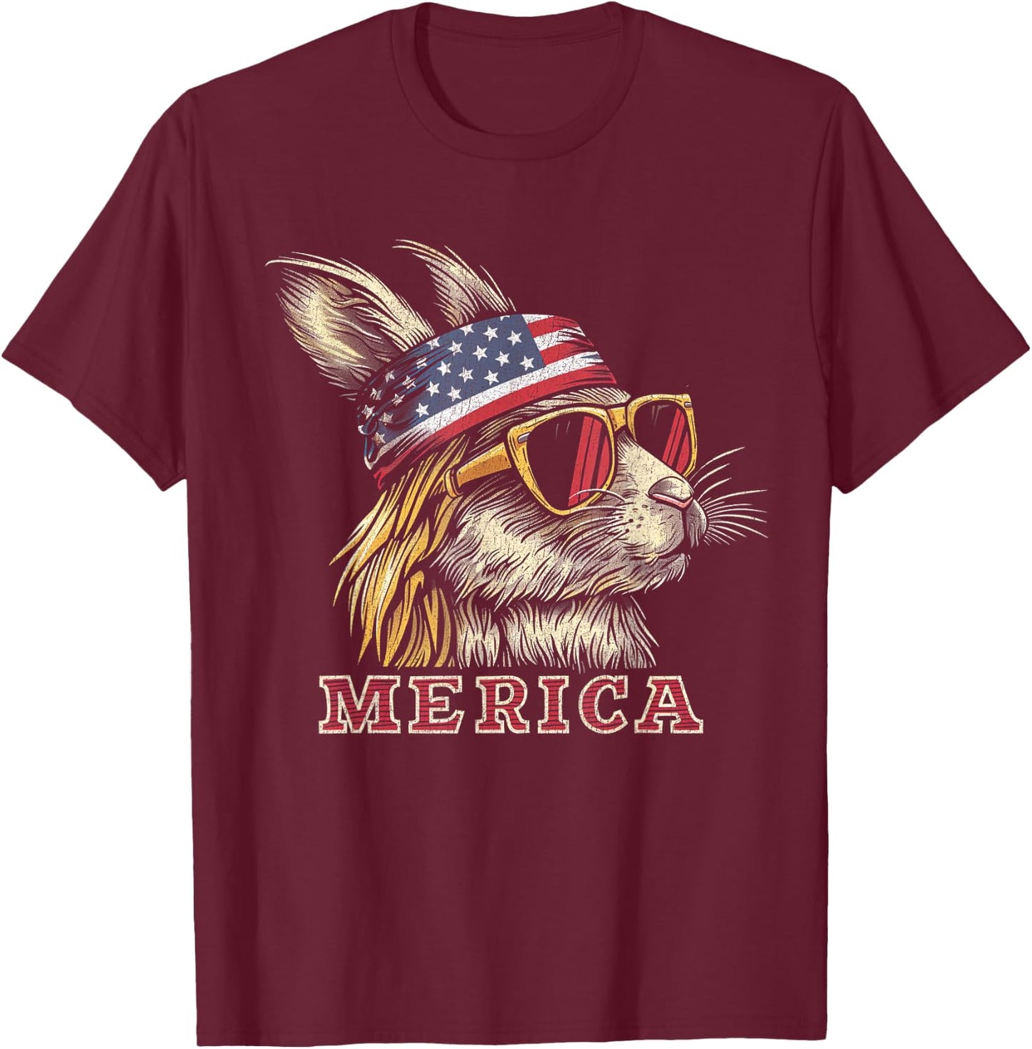 Rabbit Bunny - Patriotic 4th of July American Flag Mullet T-Shirt - T-Shirt | Maroon