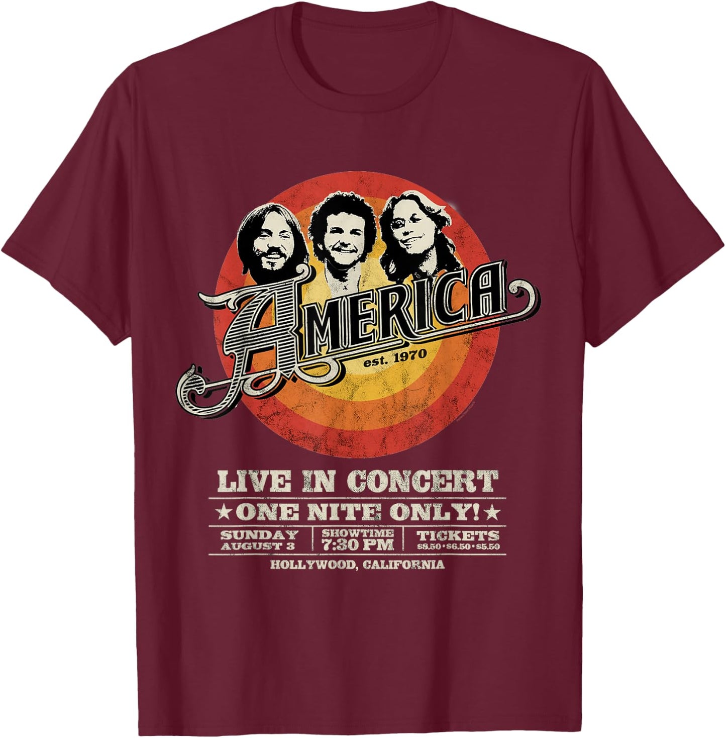 Offiziell America the Band Live in Concert Black T-Shirt - T-Shirt | Maroon