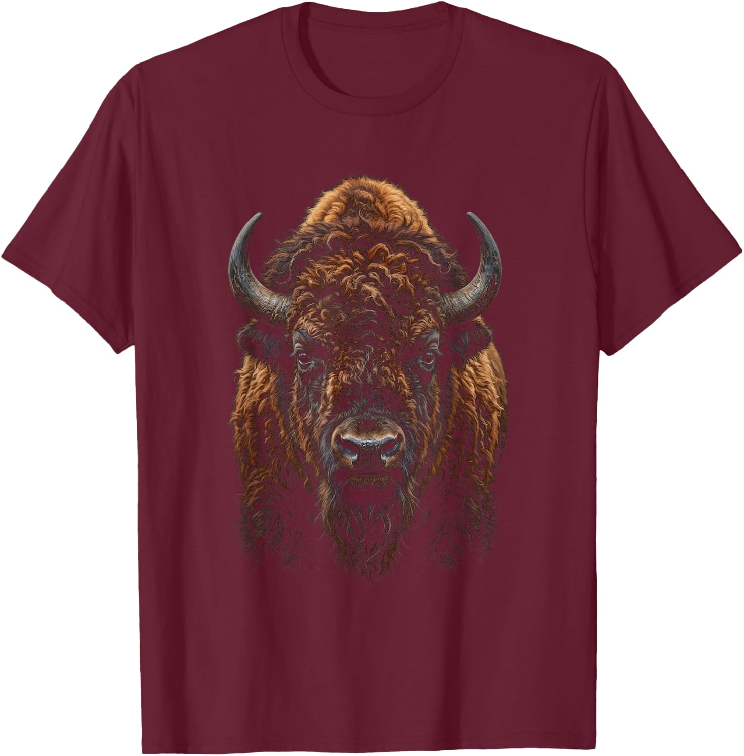 American Bison Portrait Buffalo T-Shirt - T-Shirt | Maroon