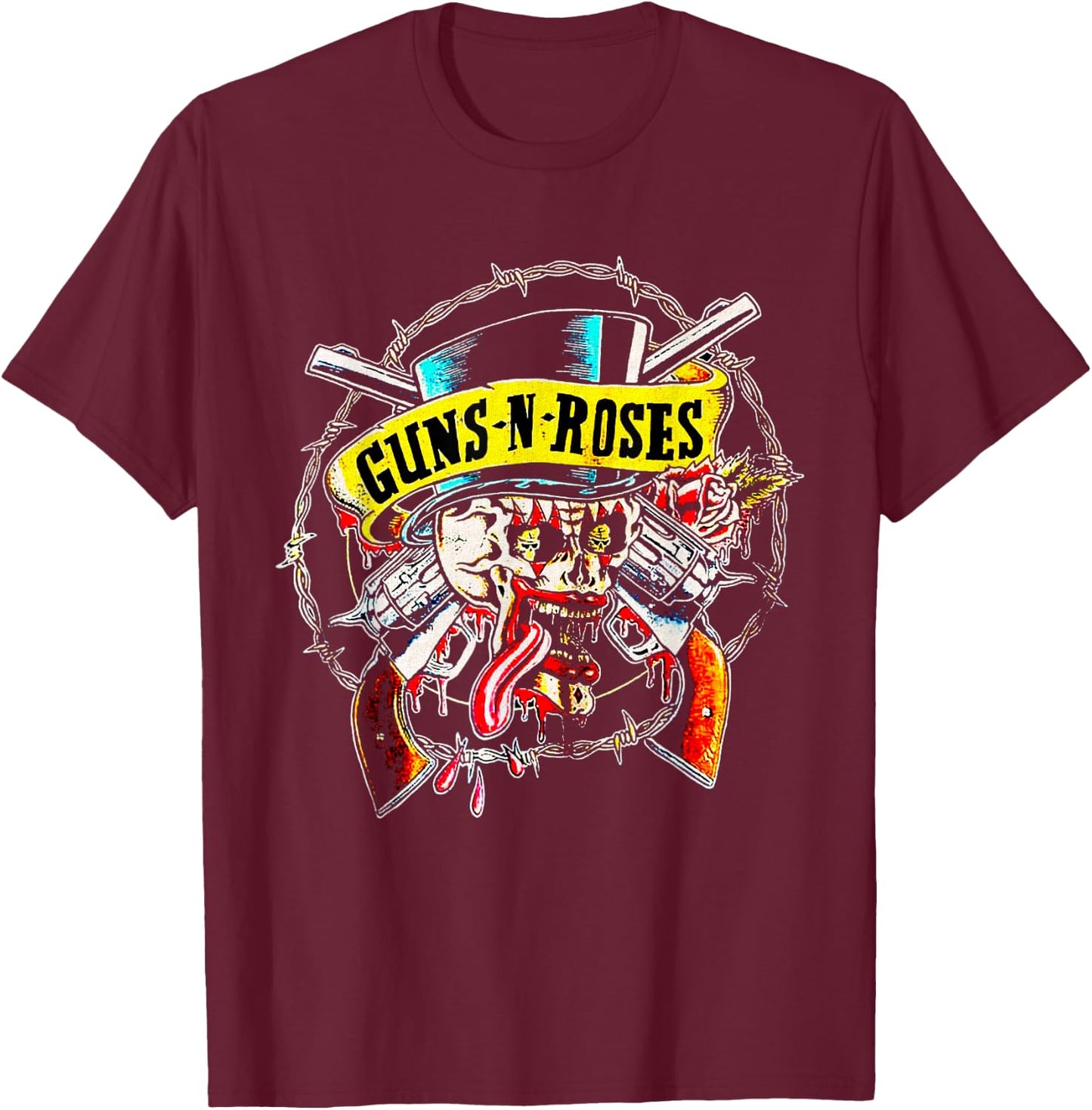 Offizielle Guns N' Roses Skull & Guns T-Shirt - T-Shirt | Maroon