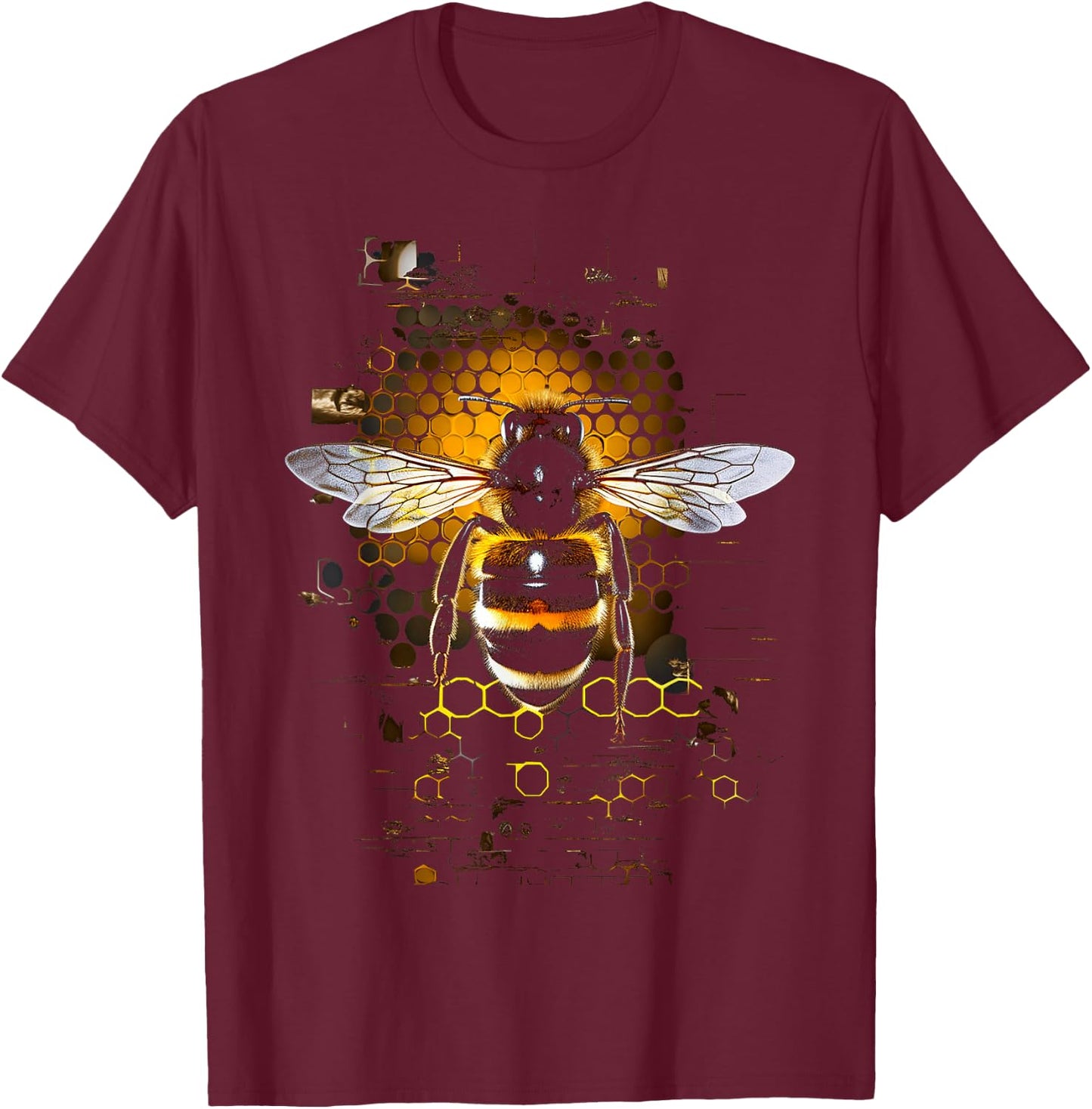 Bee Pattern , Black, S T-Shirt - T-Shirt | Maroon