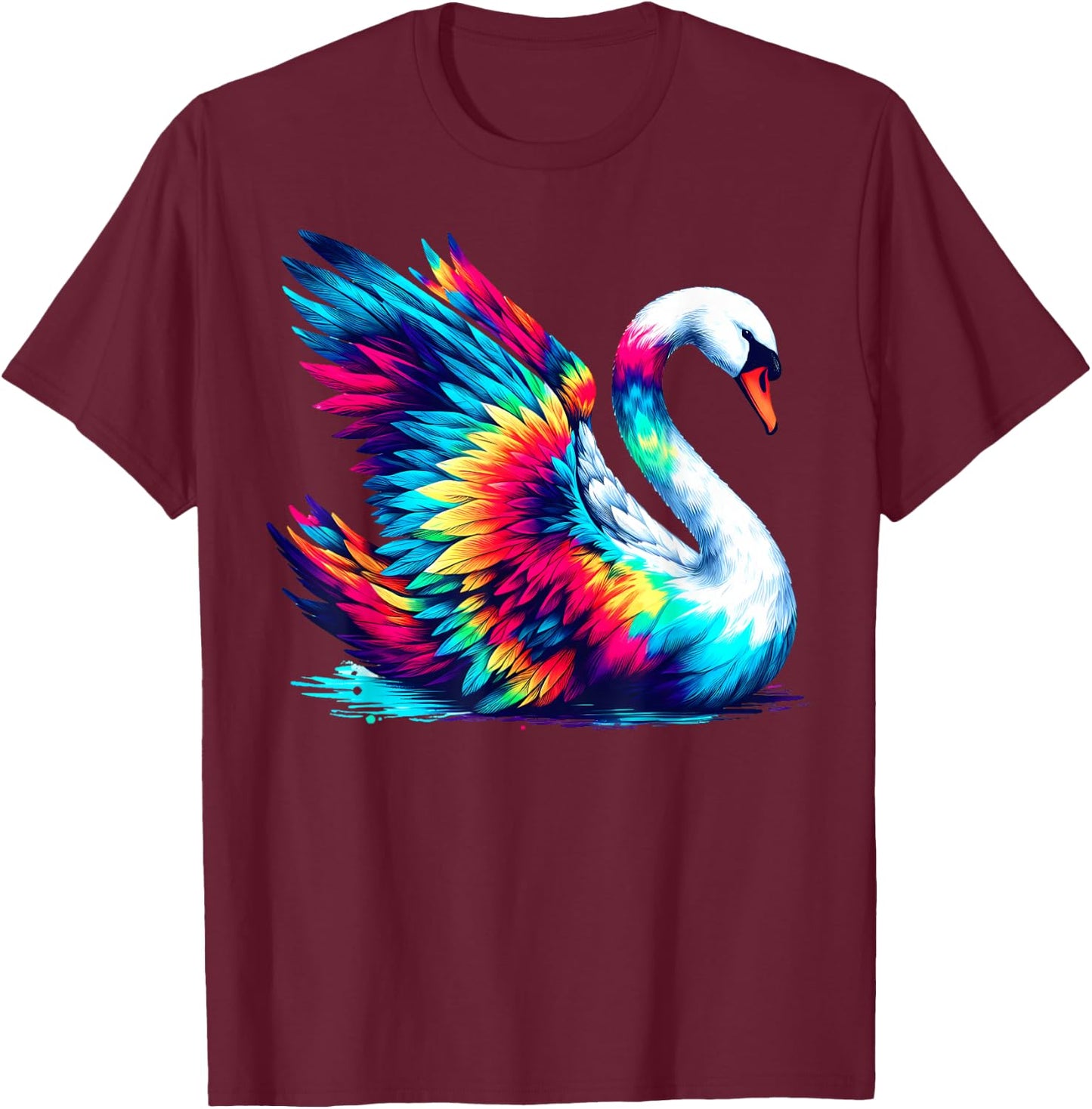 Cool Swan Bird Spirit Animal Illustration Tie Dye Art T-Shirt - T-Shirt | Maroon