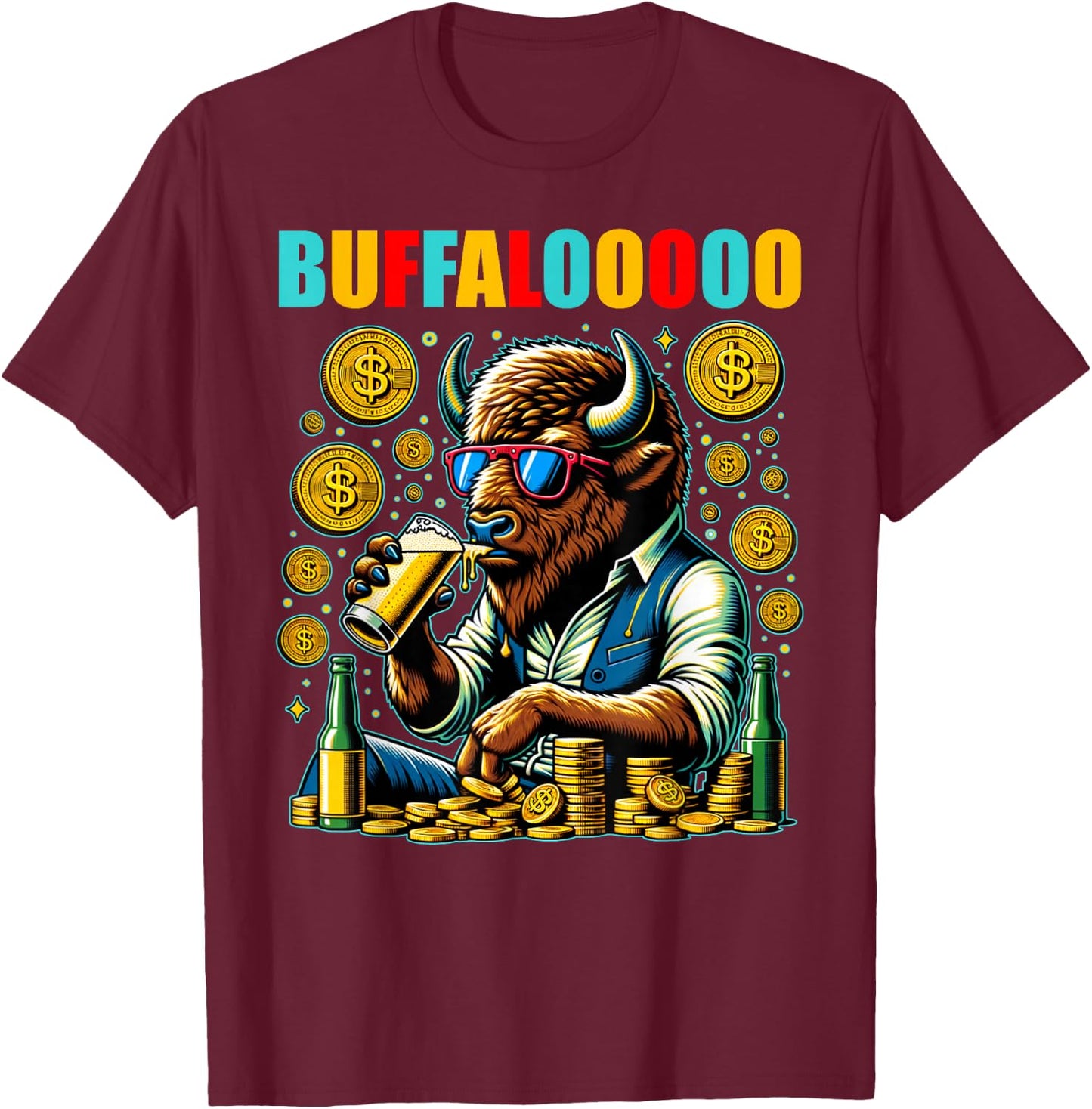 Lucky Buffalo Casino Slot Machine BUFFALOOOOO Gambling T-Shirt - T-Shirt | Maroon