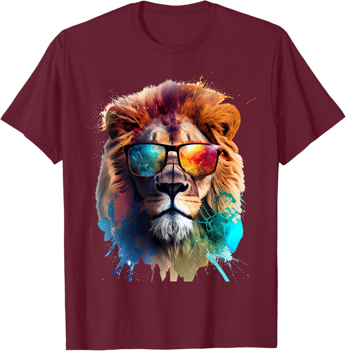 Cool Lion with Sunglasses T-Shirt - T-Shirt | Maroon