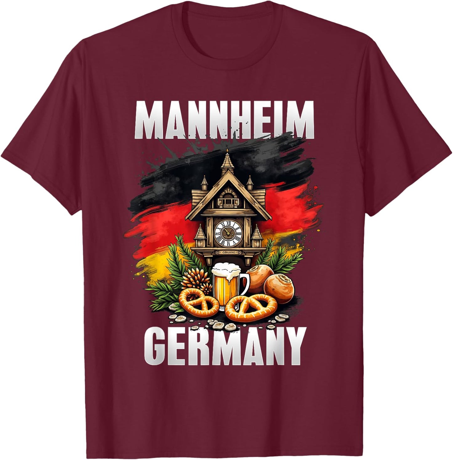 Mannheim Germany Souvenir German Flag Oktoberfest Travel T-Shirt - T-Shirt | Maroon