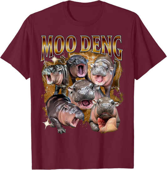 Funny Moo-Deng Baby Pygmy Hippo Cute Zoo For Family T-Shirt - T-Shirt | Maroon