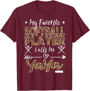My Favorite Softball Player Calls Me Yaya Grandma Leopard T-Shirt - T-Shirt | Maroon
