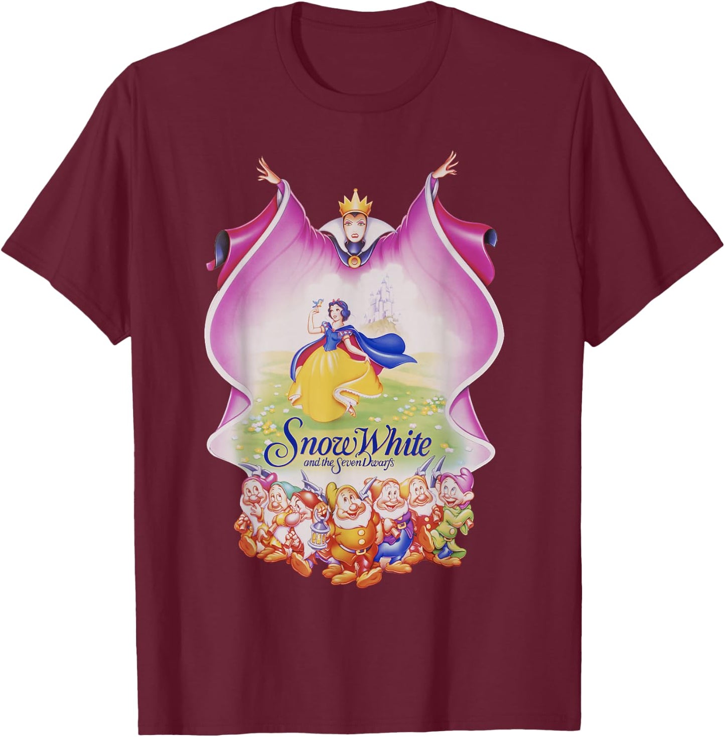 Disney Snow White Group Shot Evil Queen Cape Fill T-Shirt - T-Shirt | Maroon