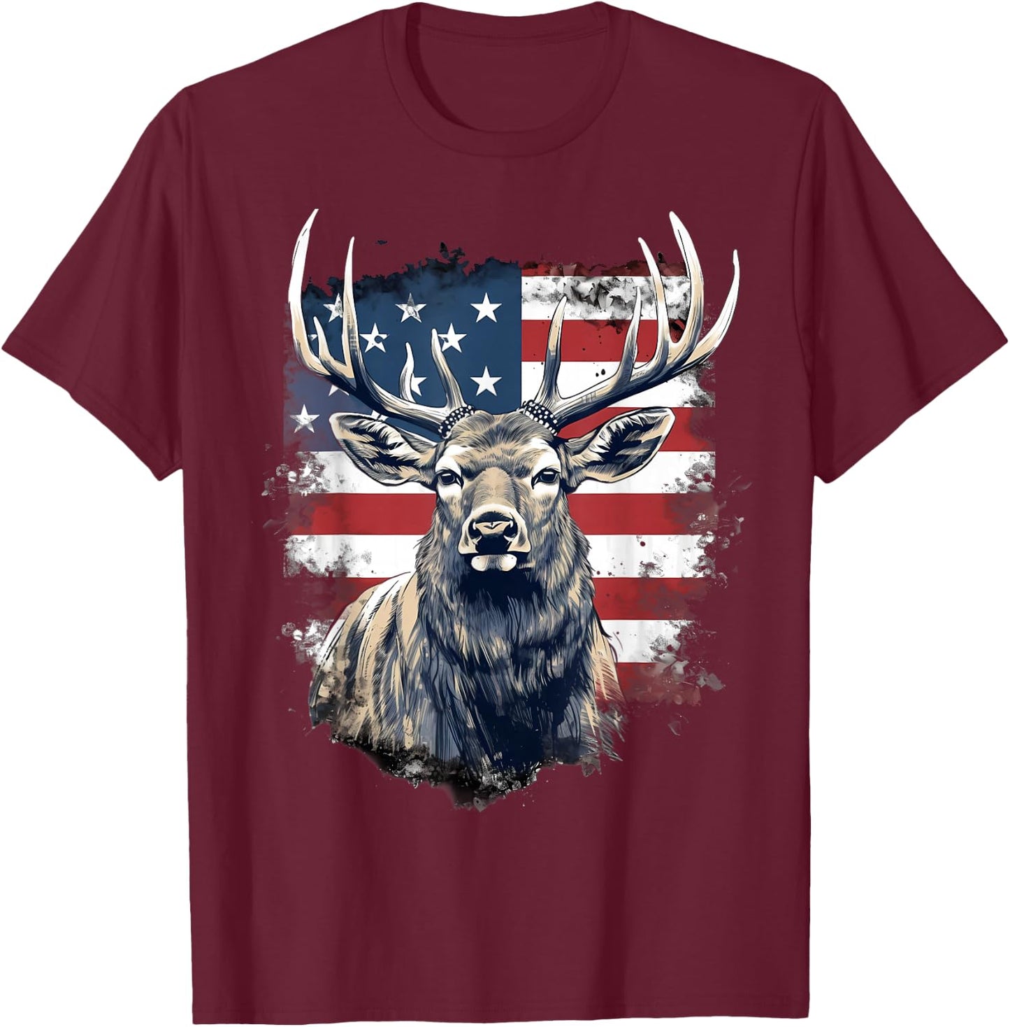 4th Of July US Flag Elk T-Shirt - T-Shirt | Maroon