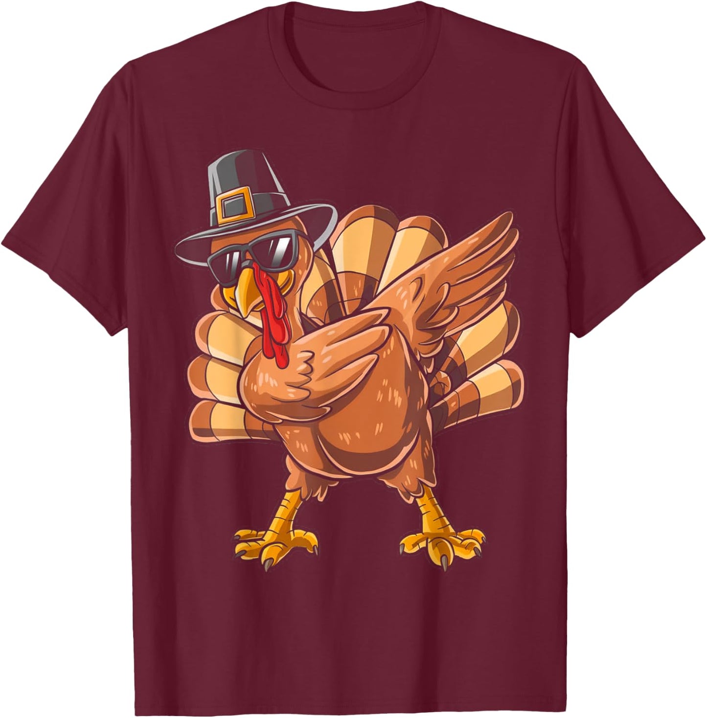 Funny Thanksgiving Turkey Pilgrim Dabbing Dab Dance Turkey T-Shirt - T-Shirt | Maroon