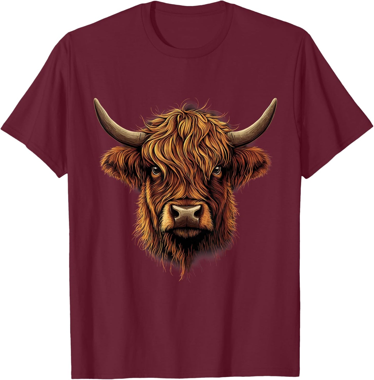 Scottish Highland Cow Messy Bun Scottish Highlander Cow T-Shirt - T-Shirt | Maroon