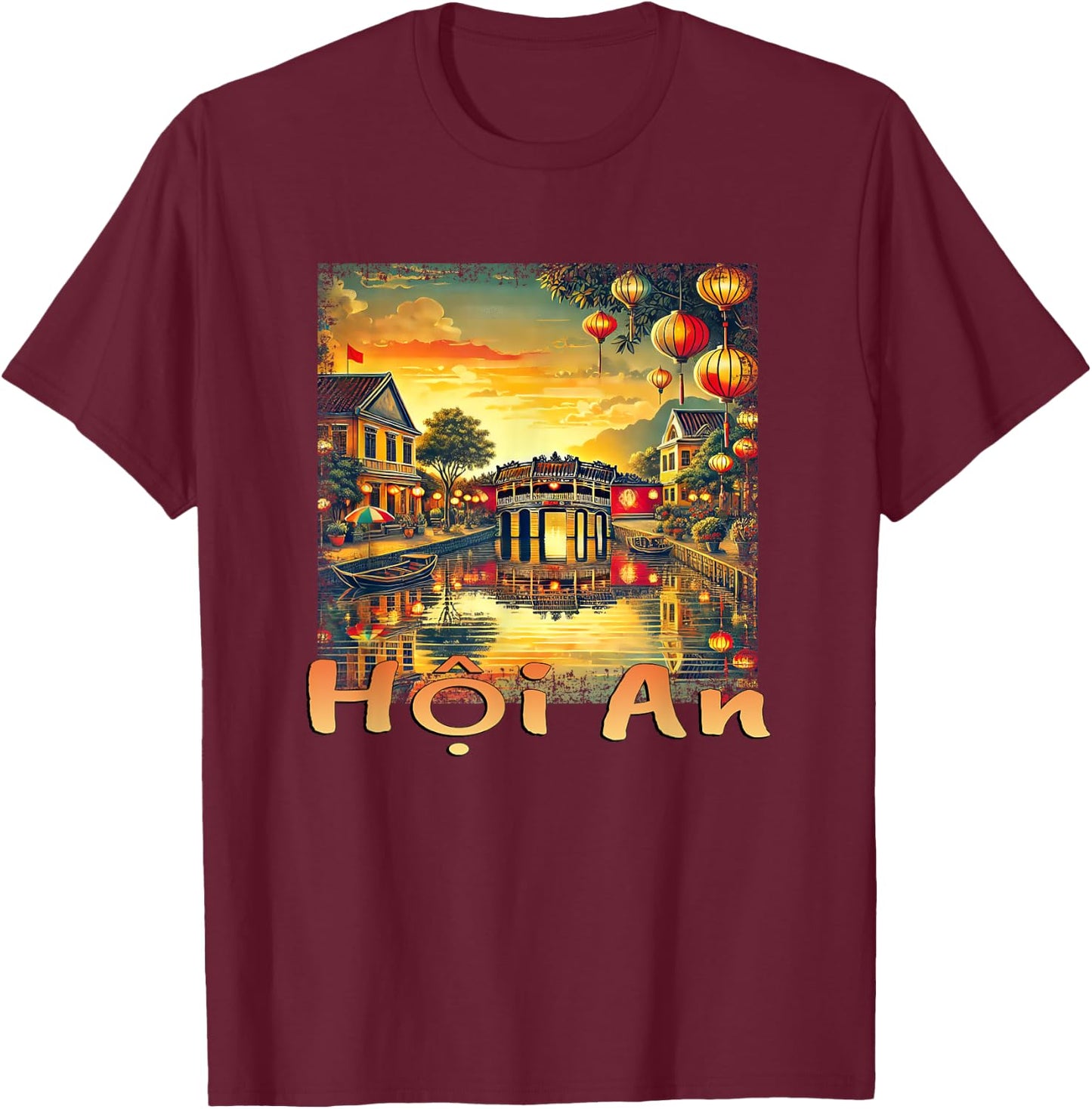 Hoi An Vietnam Ancient Town Canals Sunset T-Shirt - T-Shirt | Maroon
