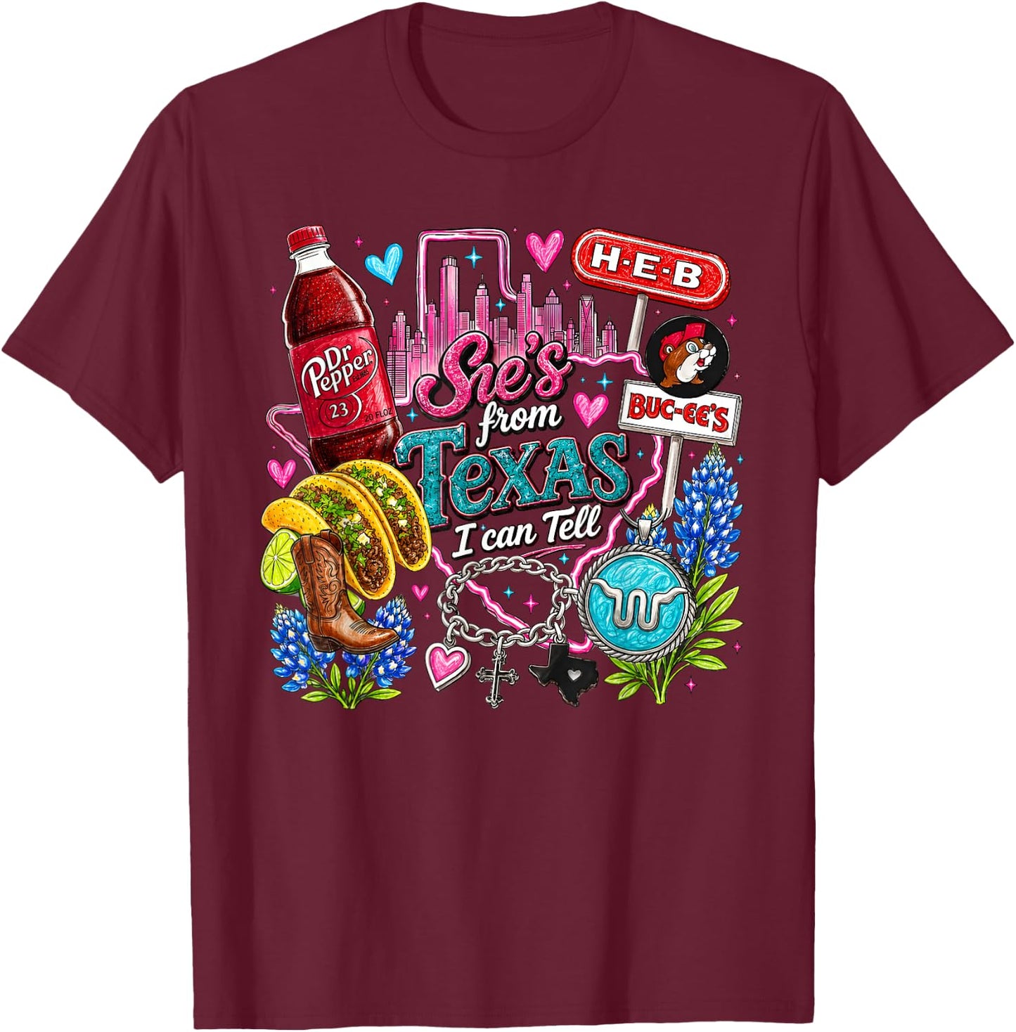 Shes from Texas I Can Tell State Pride T-Shirt - T-Shirt | Maroon