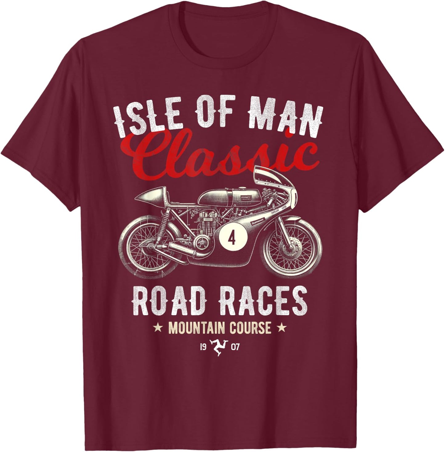 Retro Isle of Man TT Races Vintage Motorcycle Race , Black, S T-Shirt - T-Shirt | Maroon