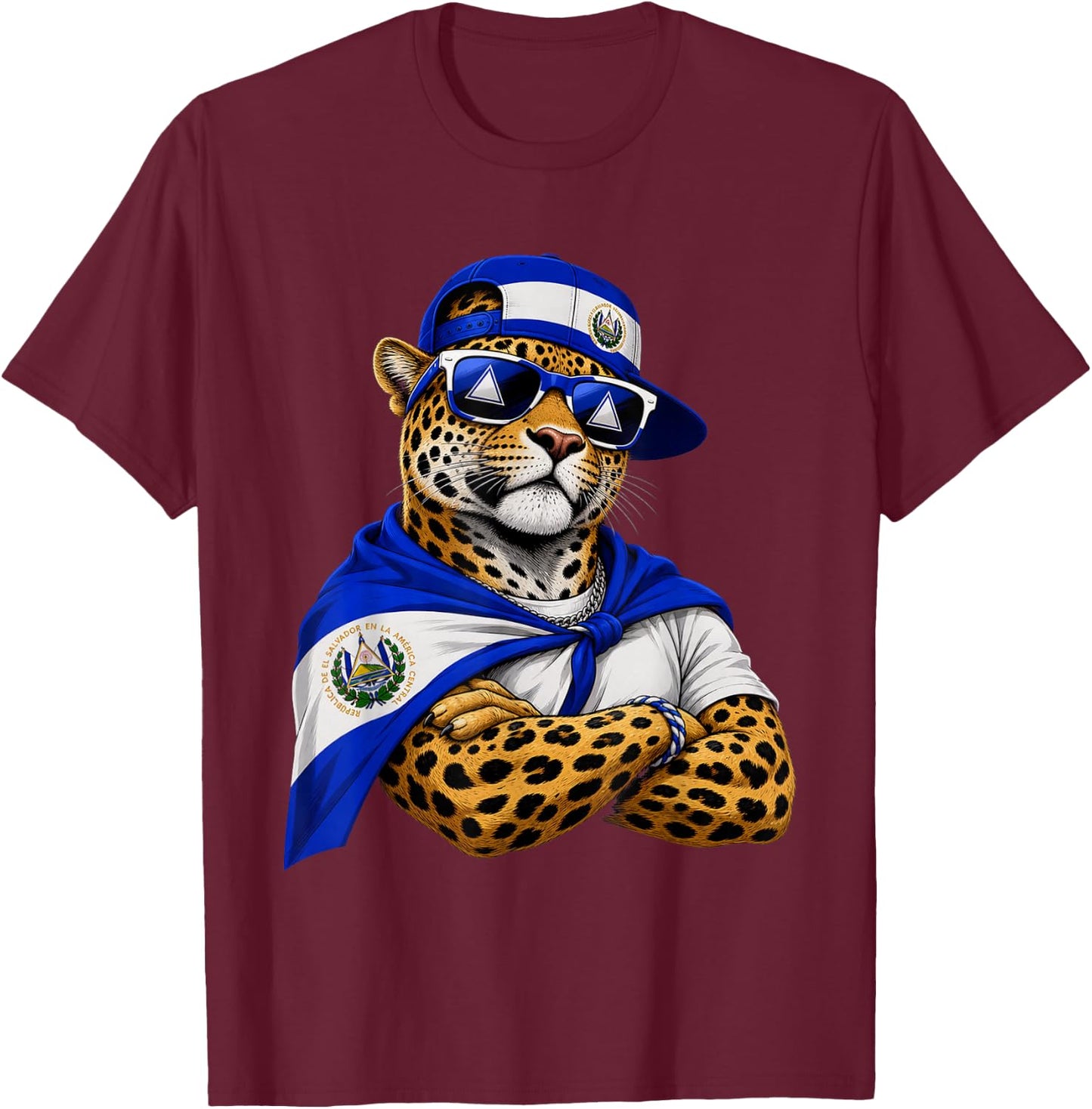 El Salvador National Pride Jaguar Flag T-Shirt - T-Shirt | Maroon