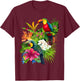 Tropical Bird Toucan Rainforest Jungle Greenery Flowers T-Shirt - T-Shirt | Maroon
