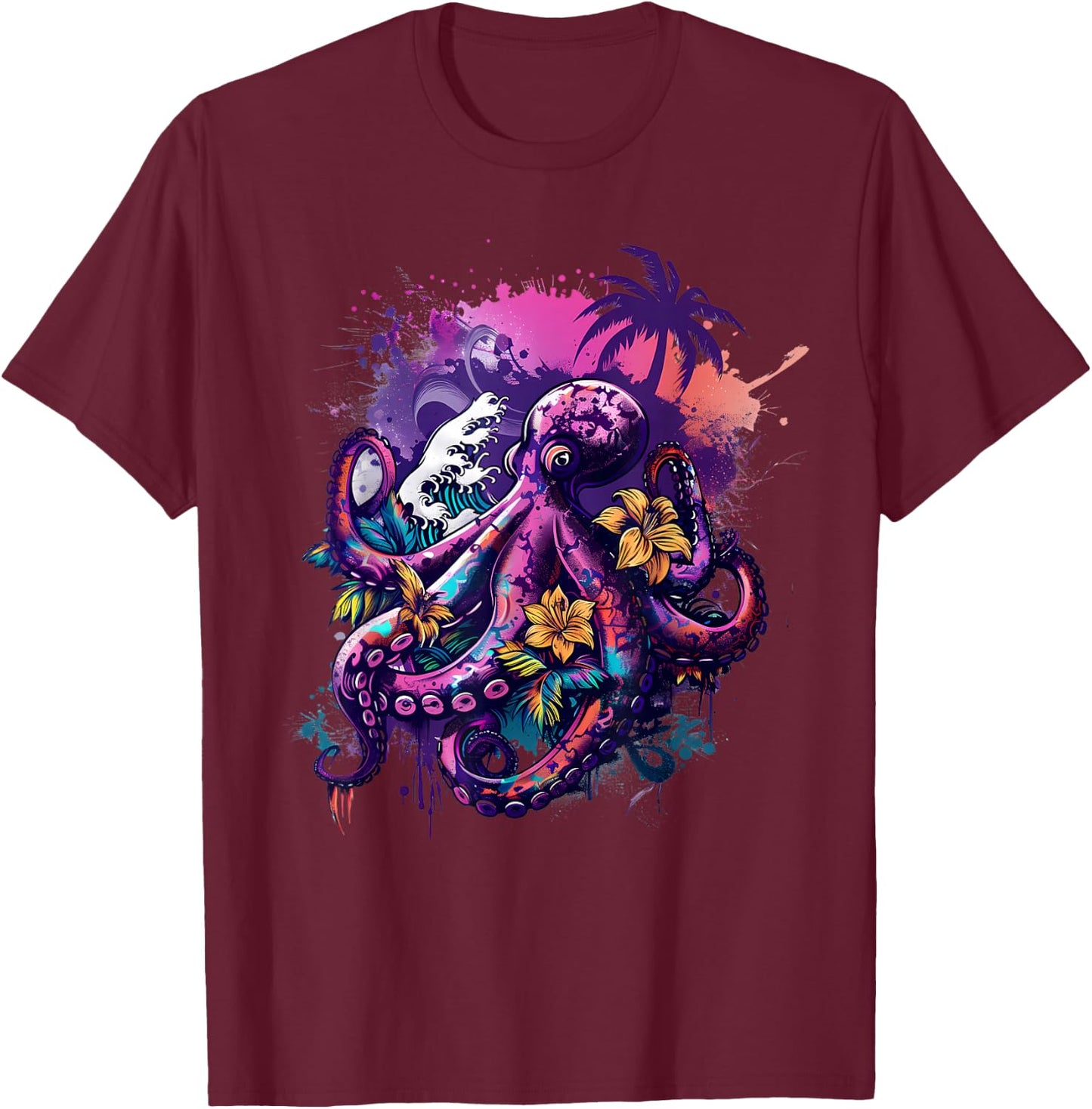 Octopus Sea Creature Artwork Floral Kraken Sea Ocean Octopus T-Shirt - T-Shirt | Maroon
