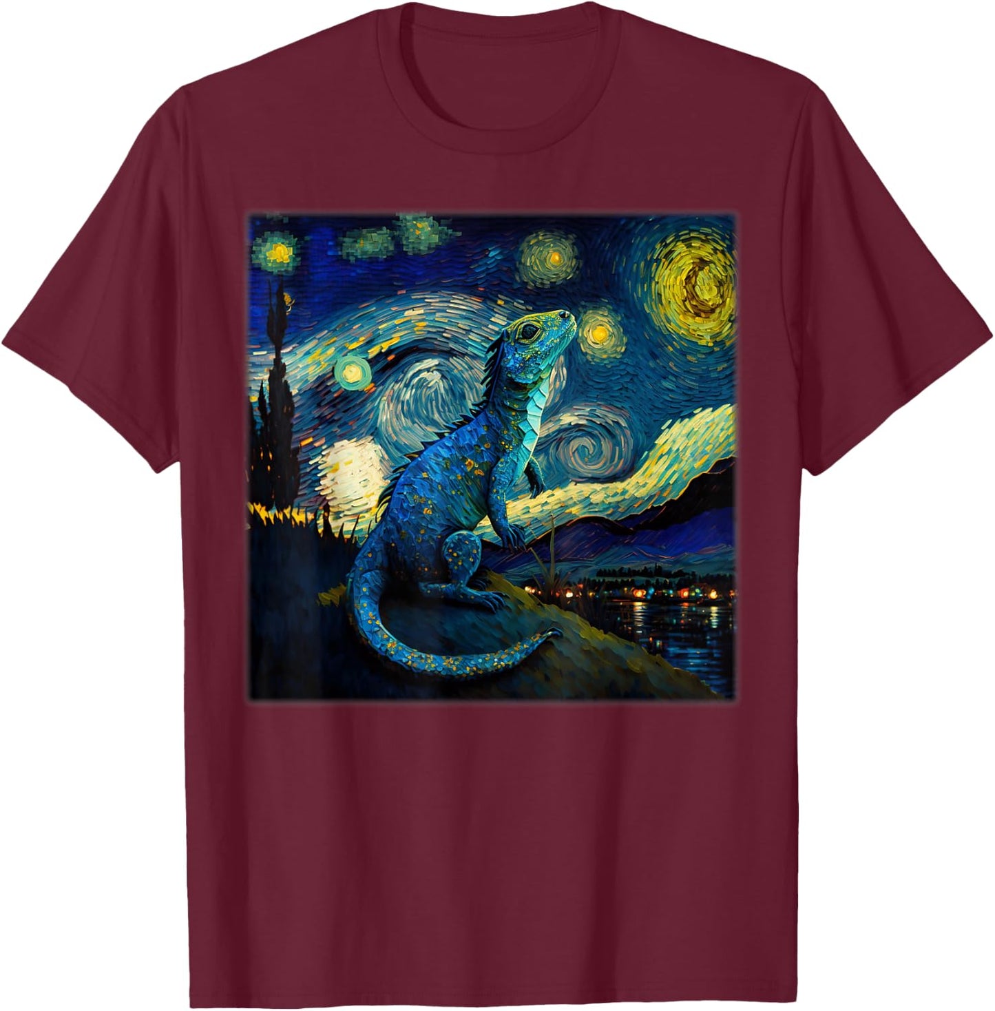 Surrealism Starry Night Chinese Water Dragon T-Shirt - T-Shirt | Maroon