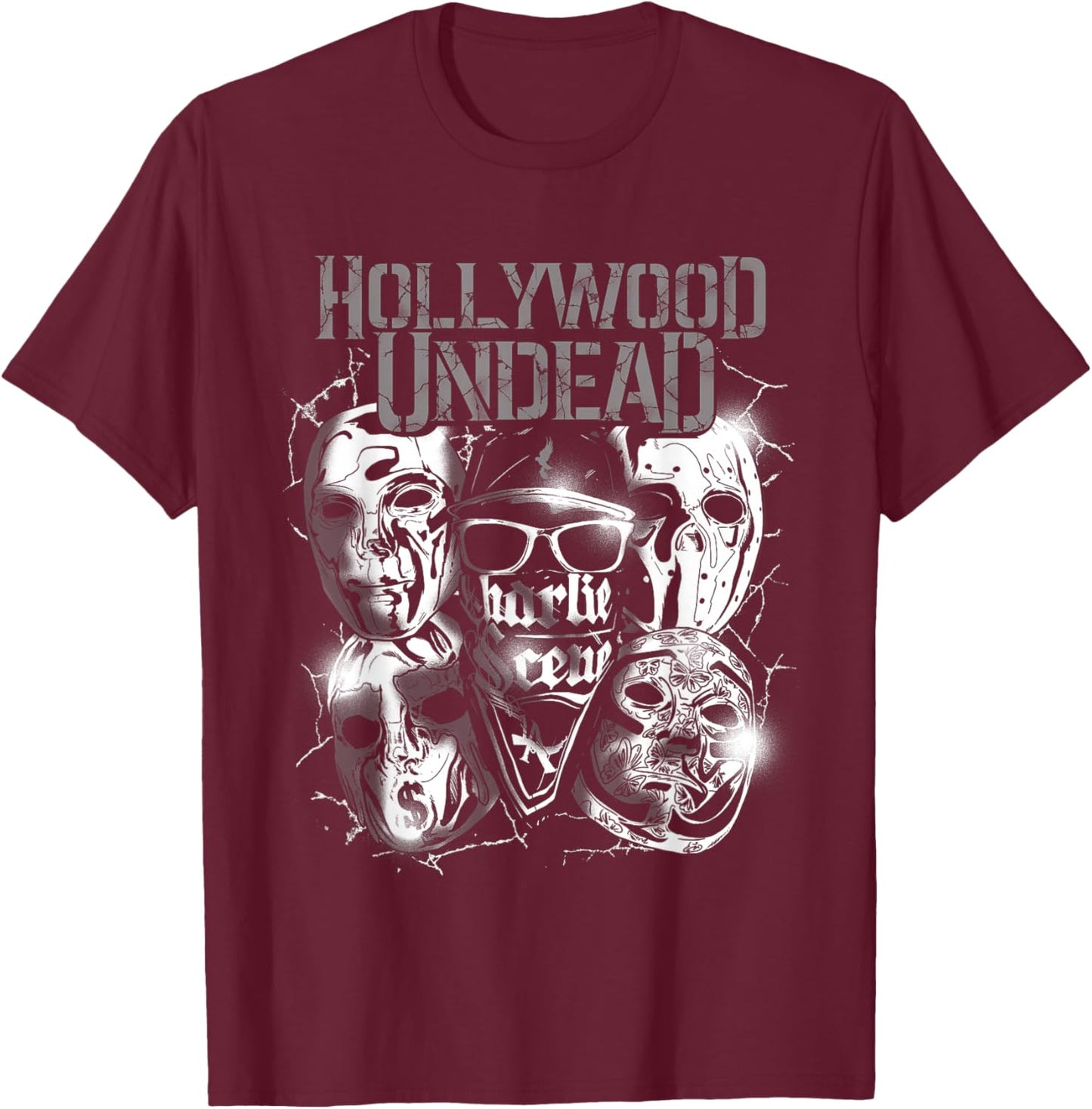 Hollywood Undead Official Merchandise - Metal Masks , black T-Shirt - T-Shirt | Maroon