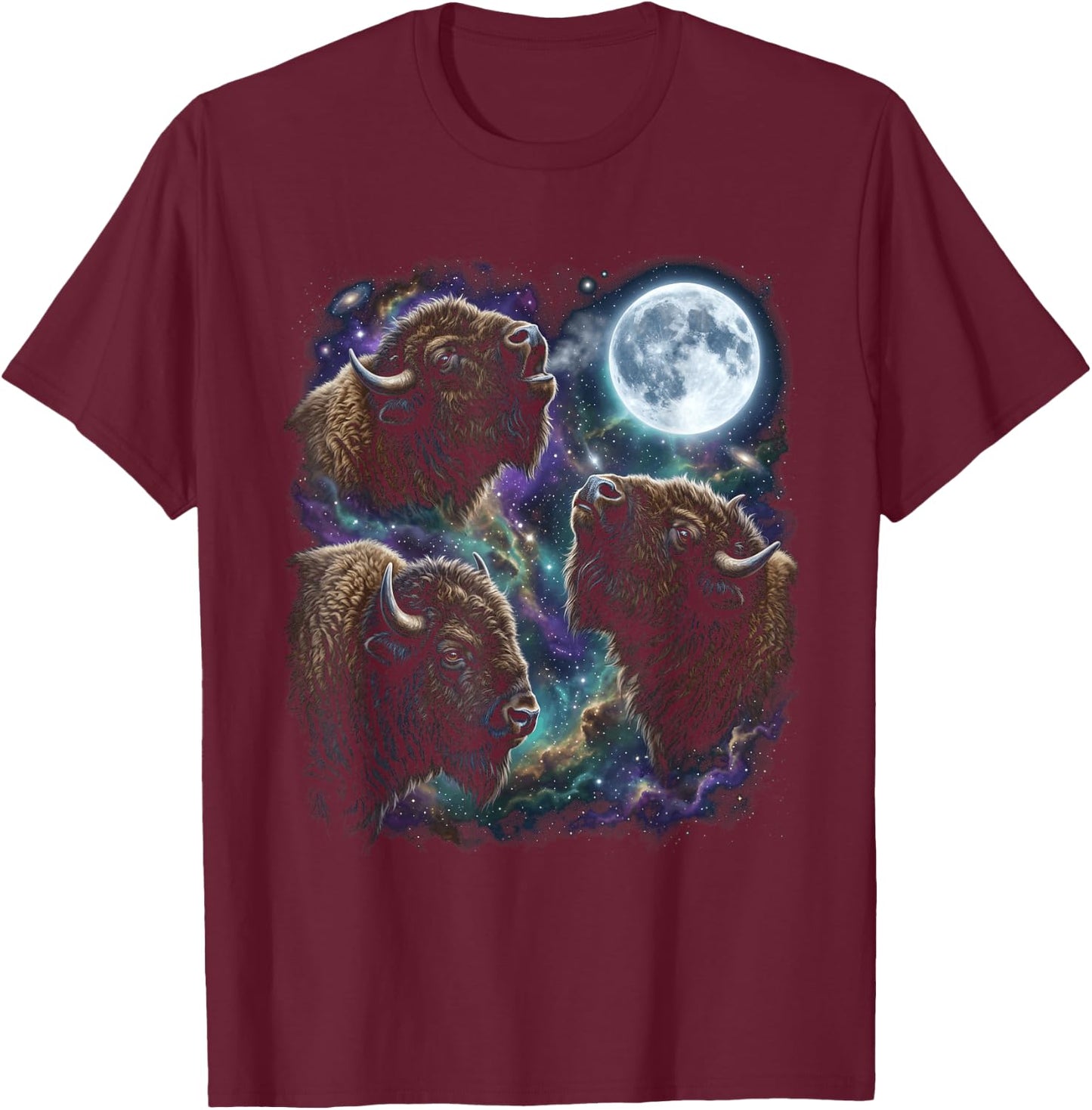 Three Bison Howling At The Moon Buffalo T-Shirt - T-Shirt | Maroon