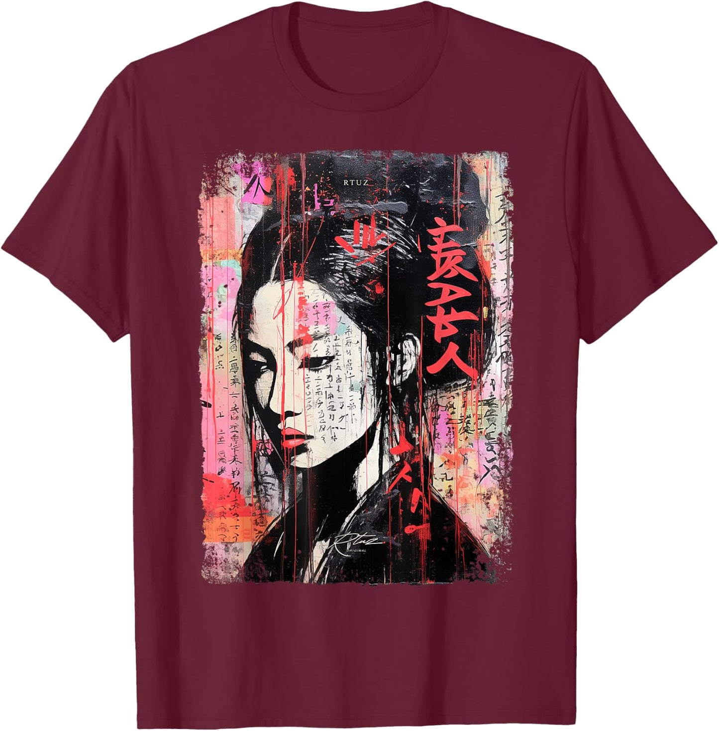 Hip Hop Y2K Vintage Hipster Edgy Urban Streetwear Geisha T-Shirt - T-Shirt | Maroon