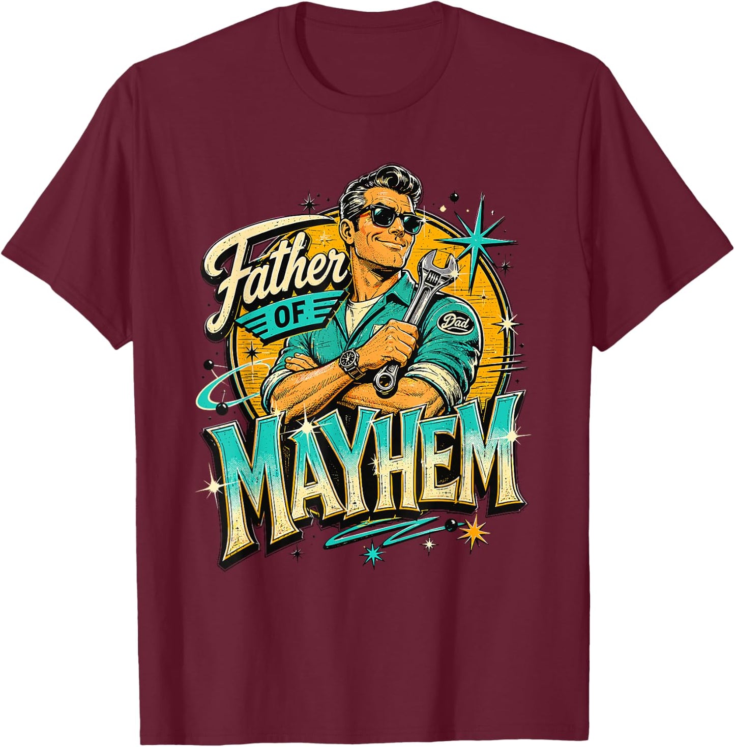 Father's Day Father of Mayhem Funny Dad Matching Family T-Shirt - T-Shirt | Maroon