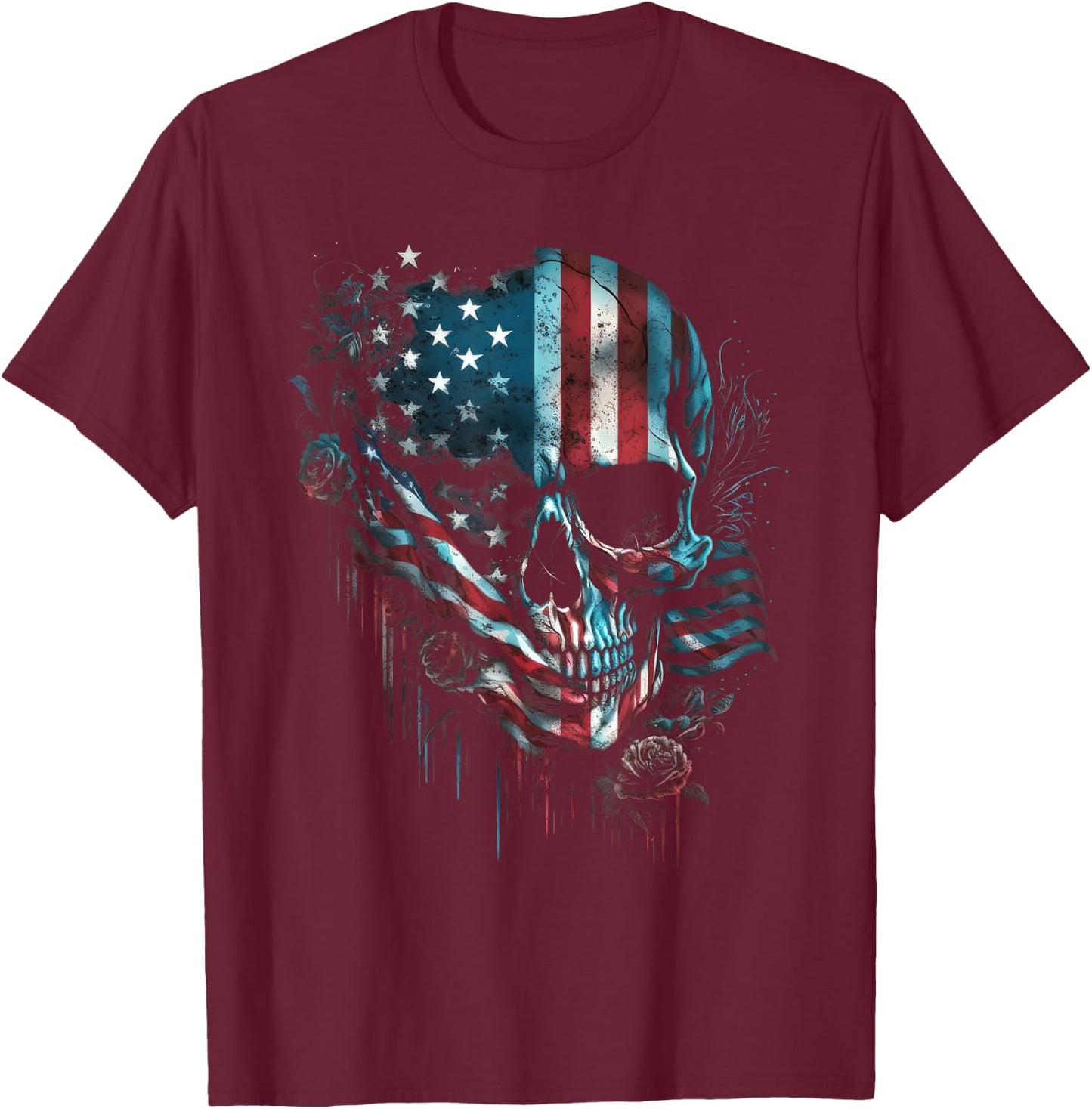 USA America Skull | America Patriot Skeleton Men T-Shirt - T-Shirt | Maroon