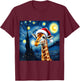 Christmas Giraffe Santa Hat Van Gogh Starry Night Holiday T-Shirt - T-Shirt | Maroon