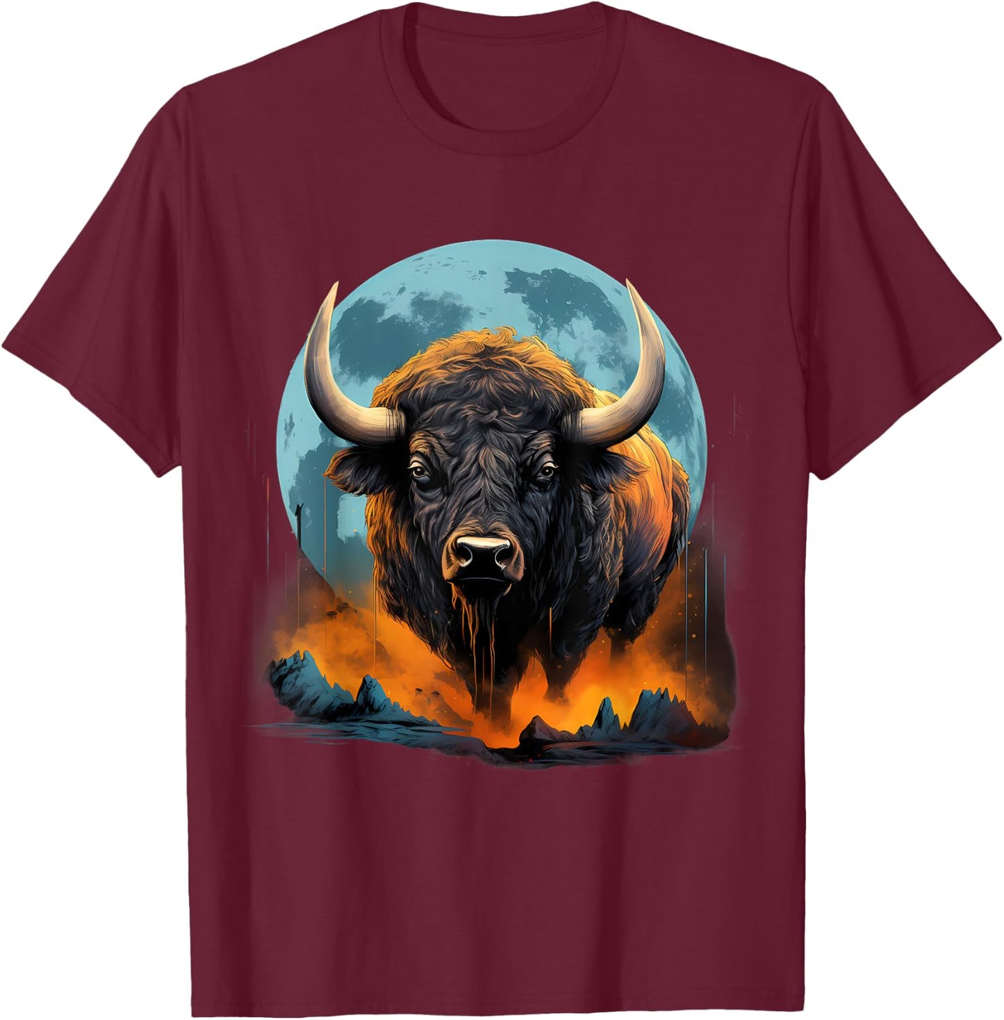 Bison Colorful Nature Buffalo Motif Savanna Safari Wildlife T-Shirt - T-Shirt | Maroon