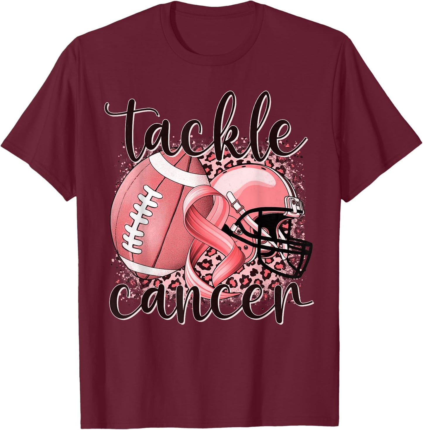Tackle Uterine Cancer Football Lover Warrior Peach Ribbon T-Shirt - T-Shirt | Maroon