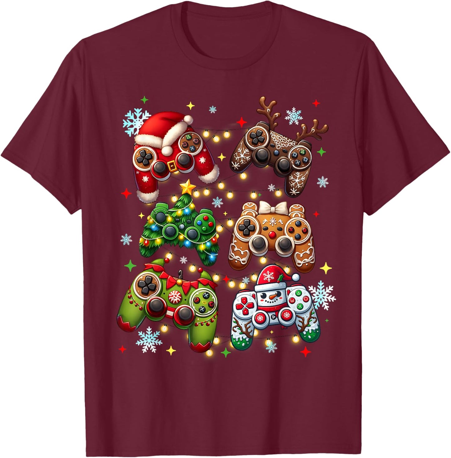 Boys Christmas Shirt Santa Elf Gaming Controllers Gamer Xmas T-Shirt - T-Shirt | Maroon