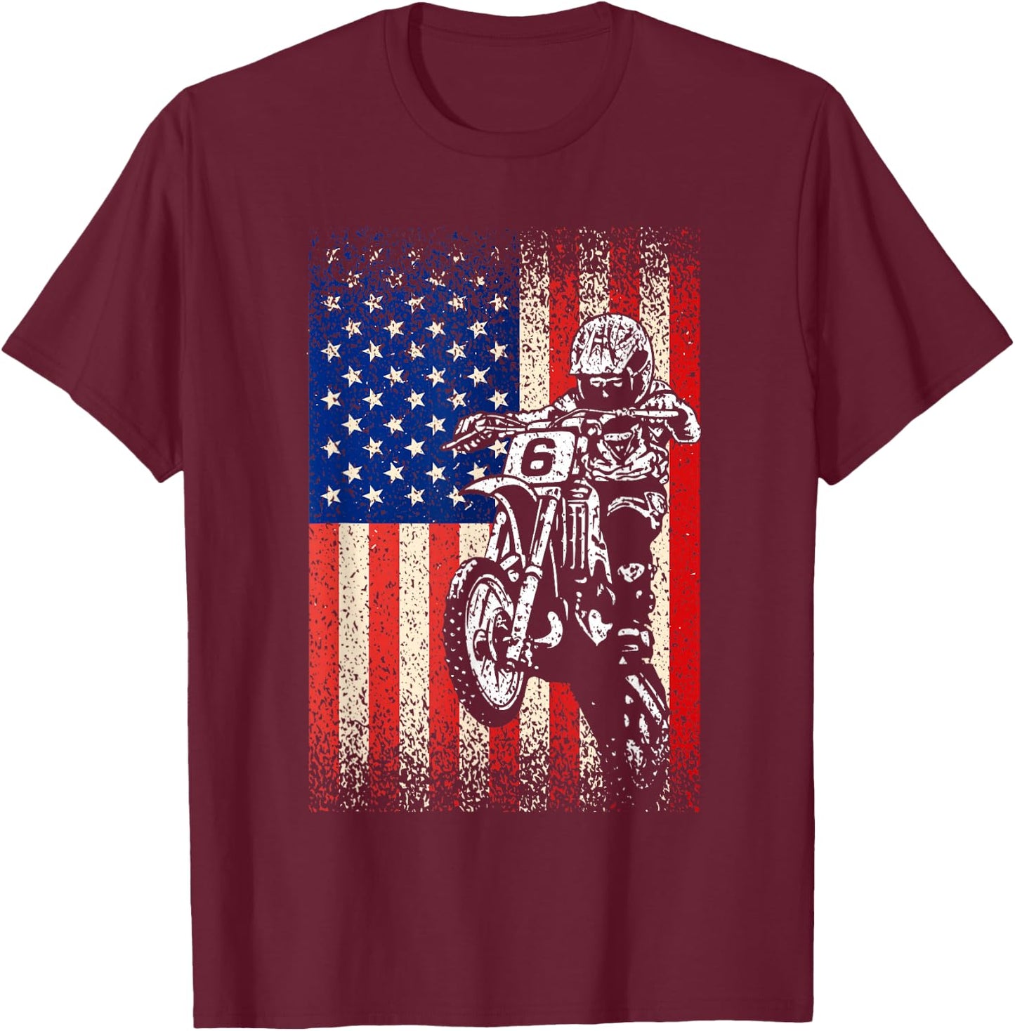 Dirt Bike Shirt Motocross Racing American Flag Dirt Biking T-Shirt - T-Shirt | Maroon