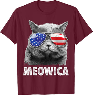 Meowica Cat 4th of July Merica Men Women USA American Flag T-Shirt - T-Shirt | Maroon