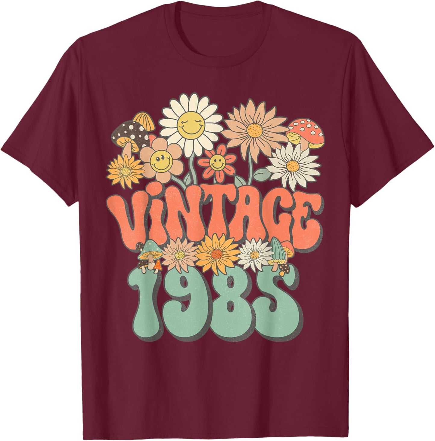 Retro Groovy Vintage 1985 Floral Hippie Daisy 40th Birthday T-Shirt - T-Shirt | Maroon