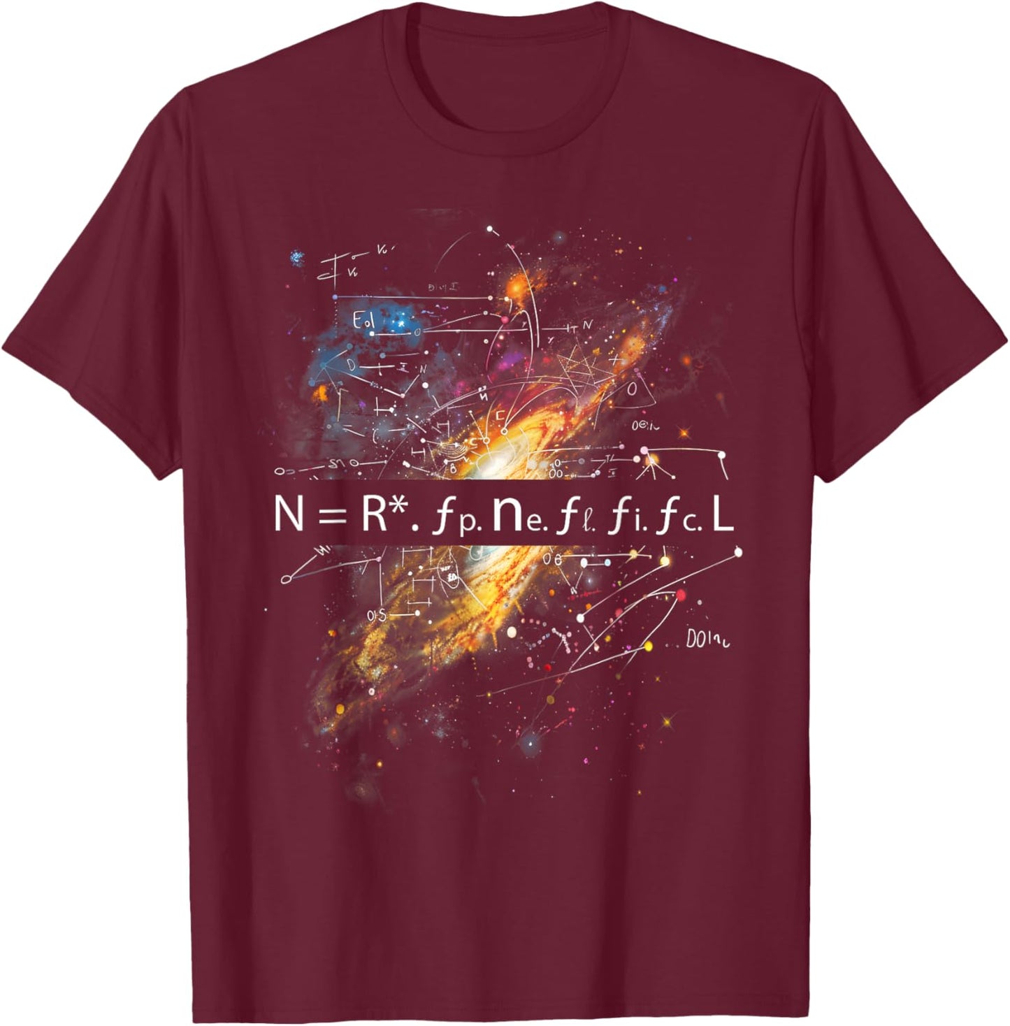 Drake Equation Estimation of Alien Civilizations T-Shirt - T-Shirt | Maroon