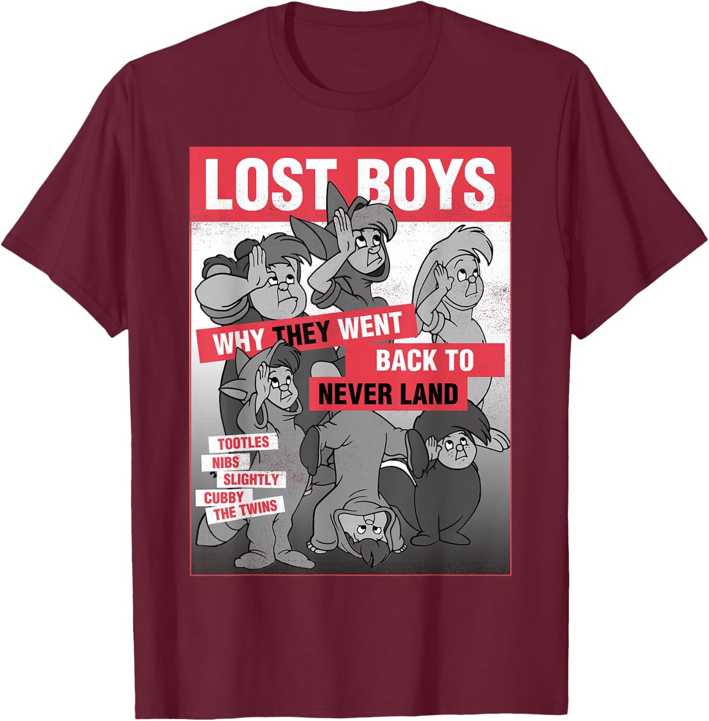 Disney Peter Pan Lost Boys Classic Group Shot Poster T-Shirt - T-Shirt | Maroon